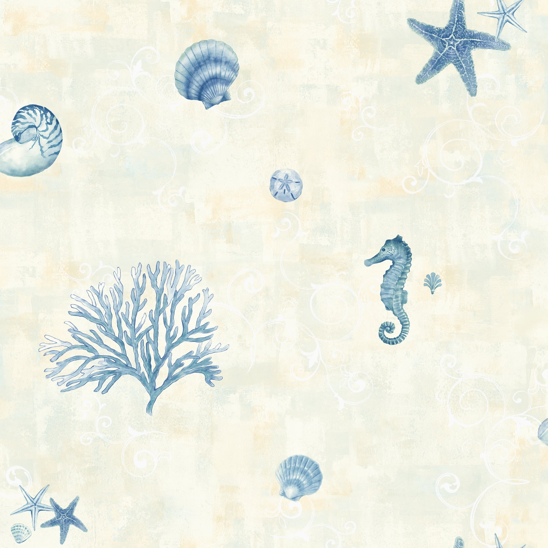 Chesapeake Boca Raton Blue Seashells Prepasted Easy Walls Wallpaper, 20