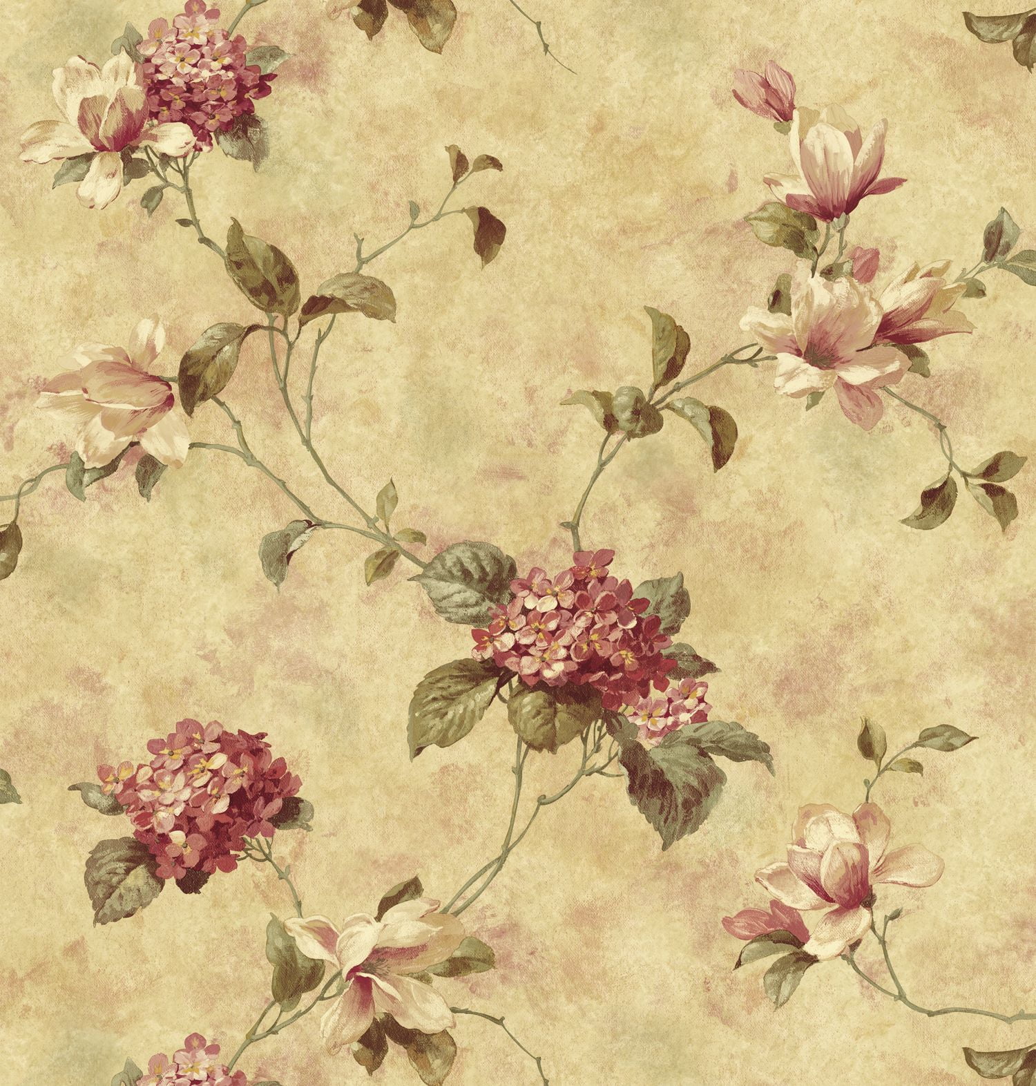 Maroon and Yellow Floral Trail Pre-pasted Wallpaper