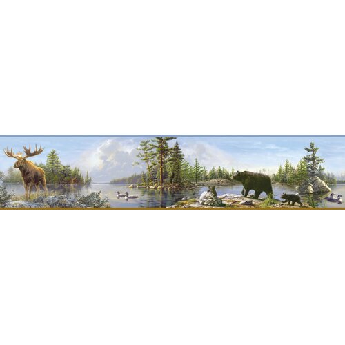 BREWSTER HOME FASHIONS Chesapeake Carnegie Sky Moose Lake Border, 6-in by 15-ft, 7.5 sq. ft