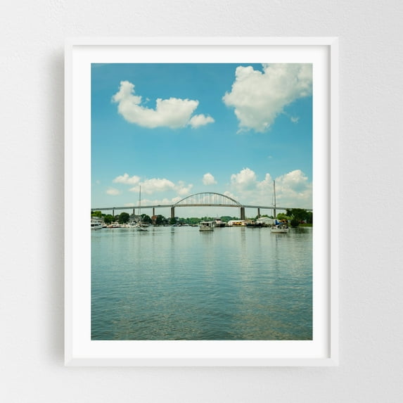 Chesapeake City 03 - Chesapeake City Maryland Photography Bridge Harbor Water Scenic Summer Landscape White Framed Wall Art Print 18 x 24 inches