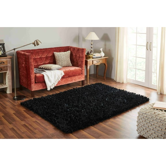 Chesapeake Comfy Shag Black Area Rug (5' x 7')