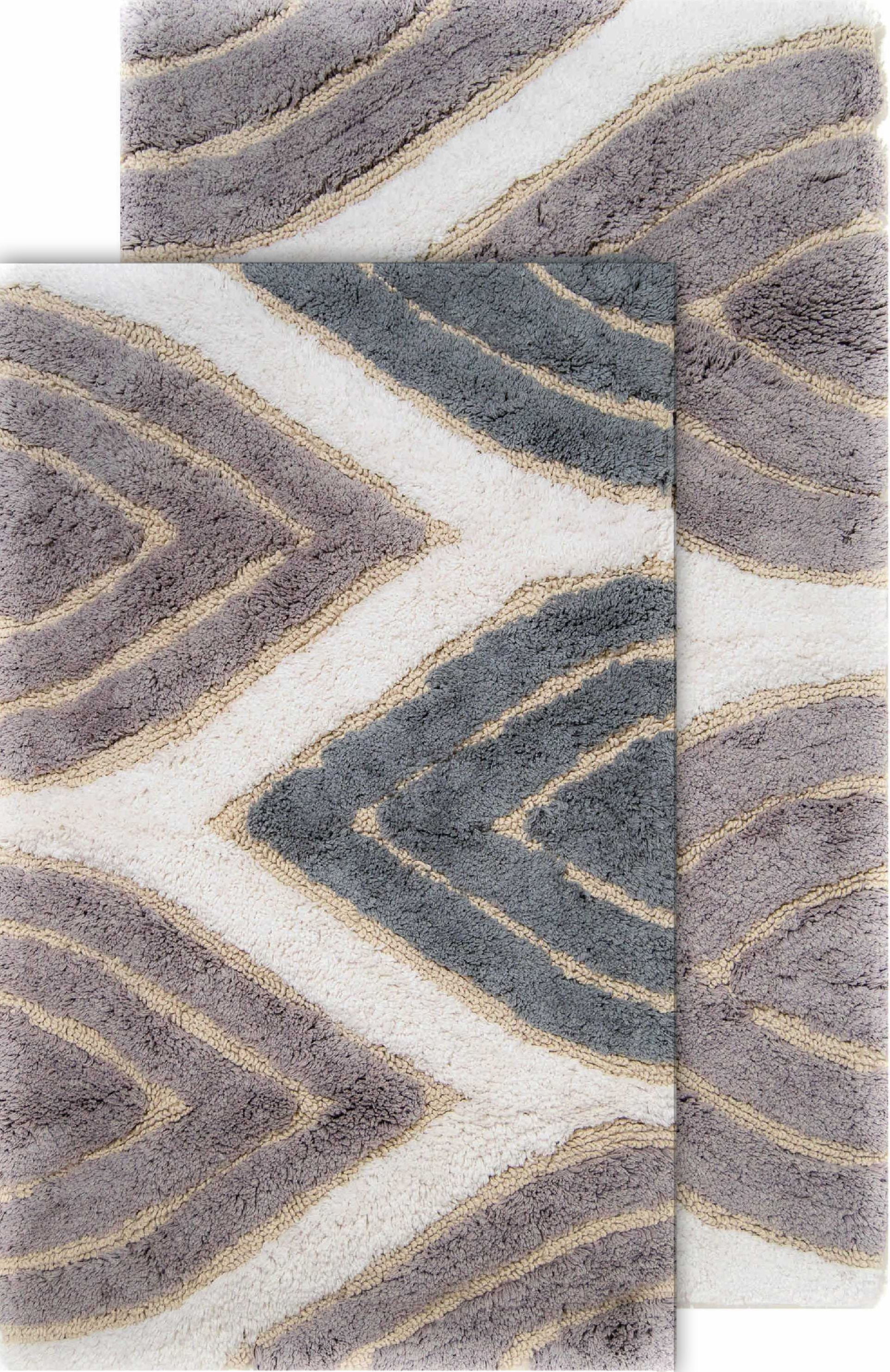 Davenport Grey and White Cotton Wave Bath Rug Set