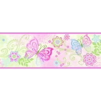 Chesapeake Fantasia Pink Boho Butterflies Scroll Border
