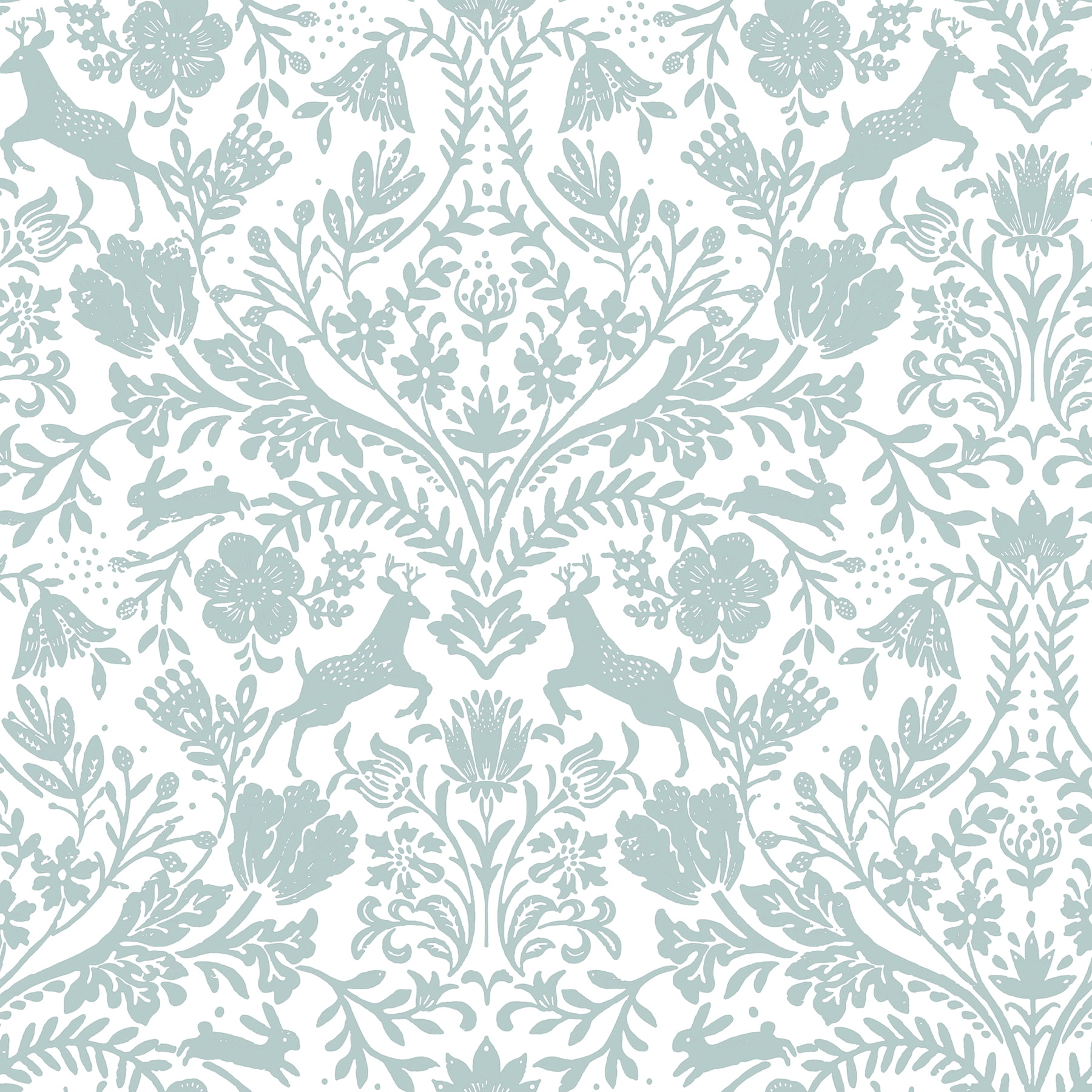 Aqua and White Damask Pre-Pasted Washable Wallpaper