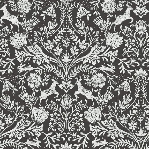 Chesapeake Forest Dance Charcoal Damask Wallpaper