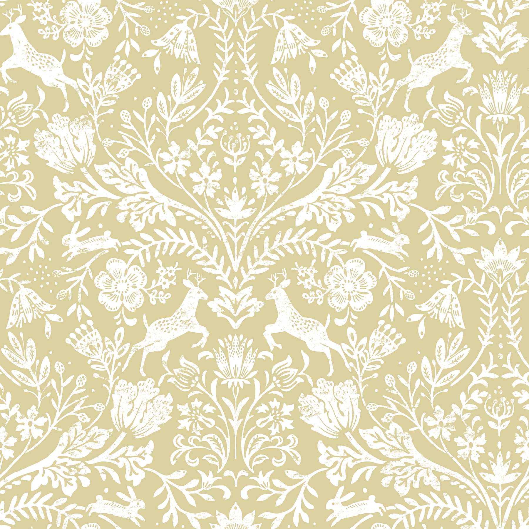 Honey Yellow and White Damask Pre-pasted Washable Wallpaper