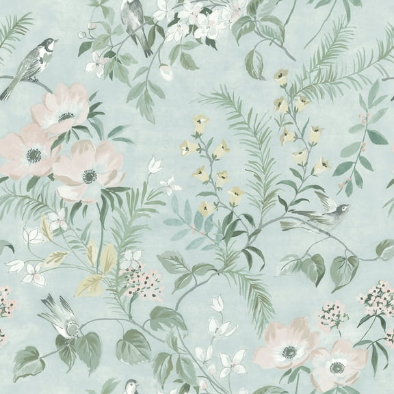 Chesapeake Frederique Mint Floral Wallpaper, 20.5-in by 33-ft, 56.38 sq. ft.