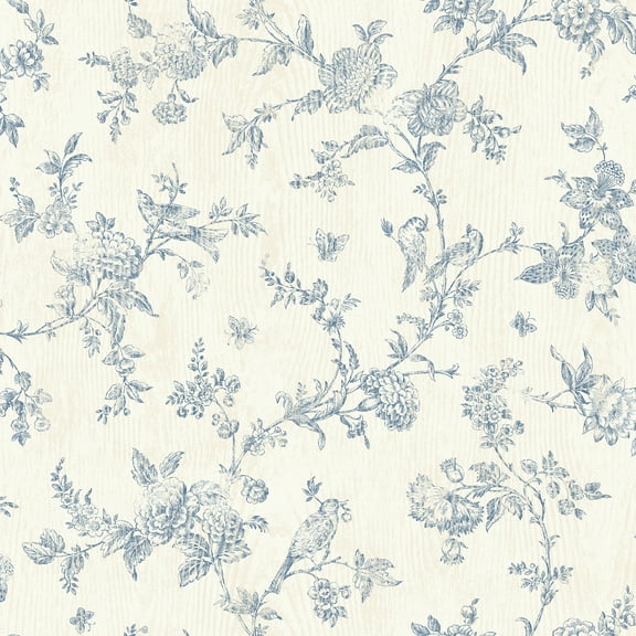 Chesapeake French Nightingale Blue Floral Scroll Wallpaper