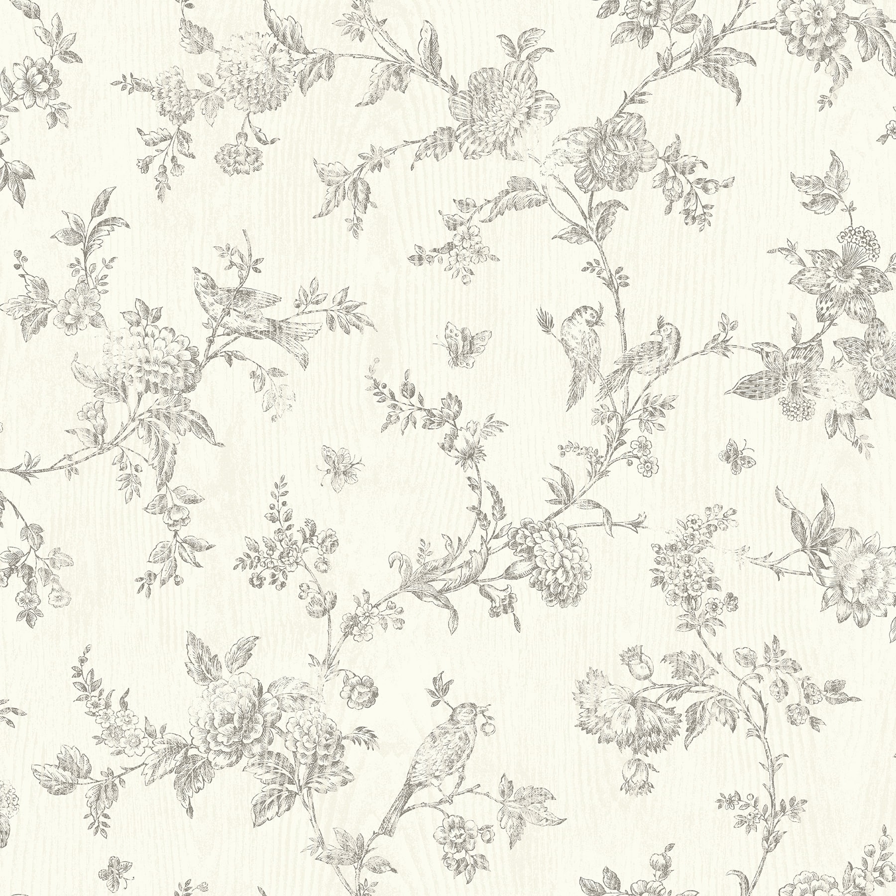 Chesapeake French Nightingale Taupe Floral Scroll Wallpaper