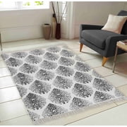 Chesapeake Fuga Chindi Sinuous Pattern-Grey Area Rug with Fringes 5x7