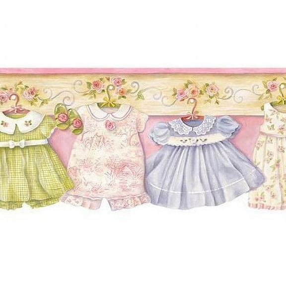Chesapeake GU92112B Baby Dresses and Roses Wallpaper Border, Pink