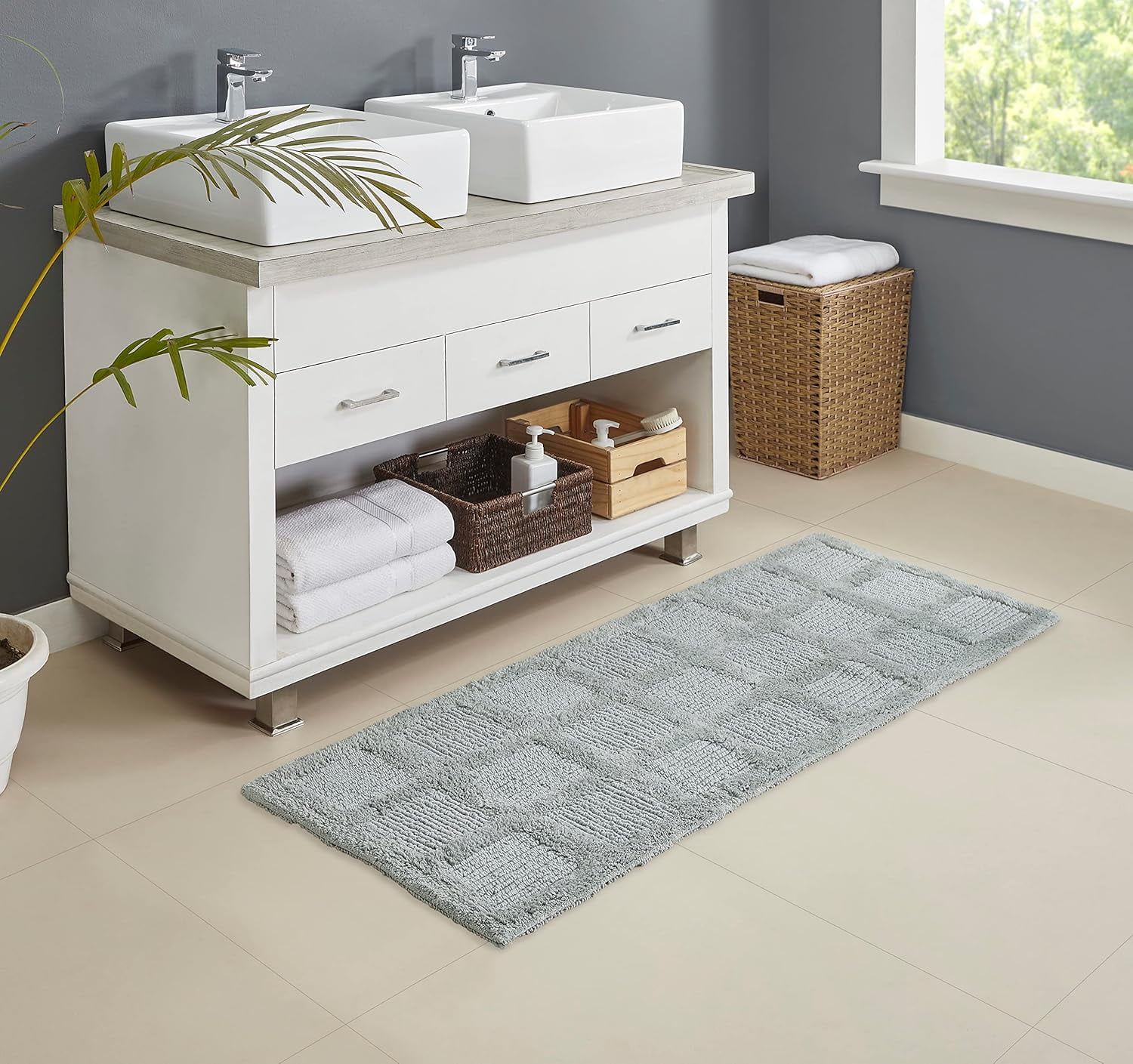Chesapeake Gilbert Checkerbox Bath Runner -24"X60" in Soft Spa Color ...