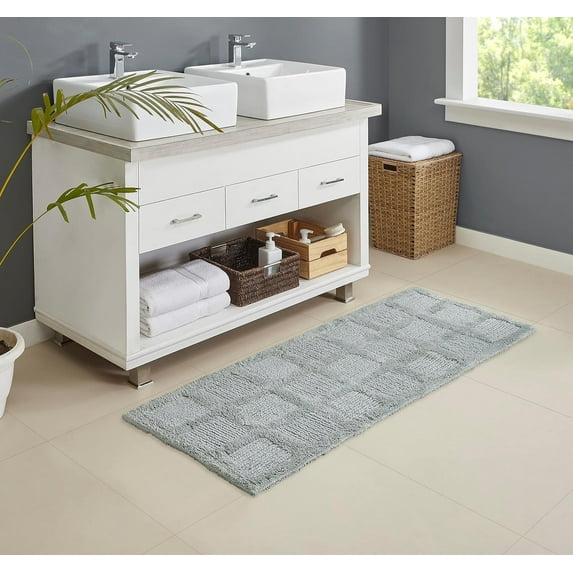 Chesapeake Gilbert Checkerbox Bath Runner -24"X60" in Soft Spa Color