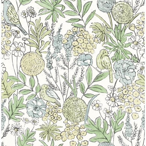 Chesapeake Goldfinch Green Birds and Blooms Wallpaper