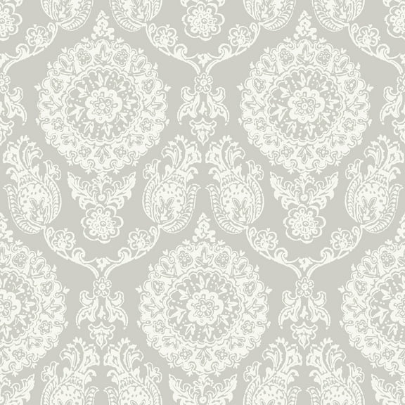 Chesapeake Helm Damask Taupe Floral Medallion Wallpaper