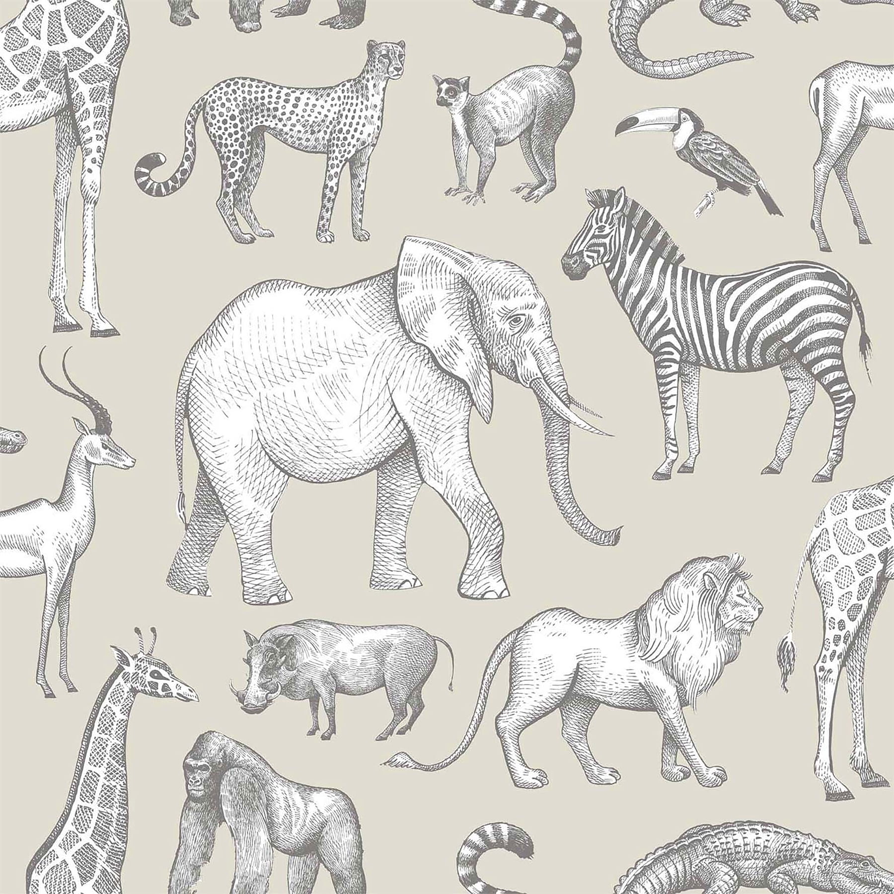 Safari Animal Print Beige and White Washable Wallpaper