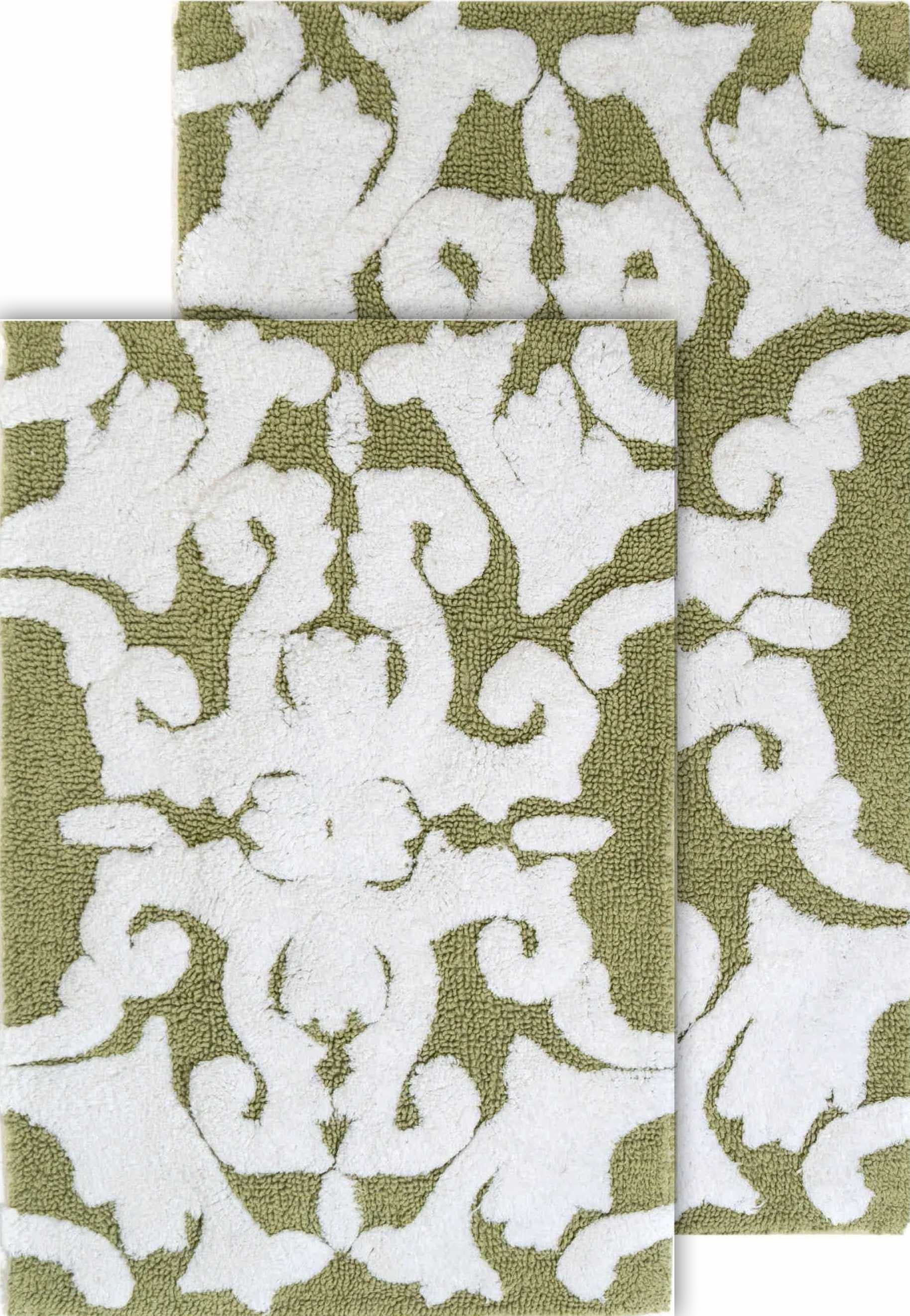 Iron Gate Green and White Cotton Tufted Bath Rug Set