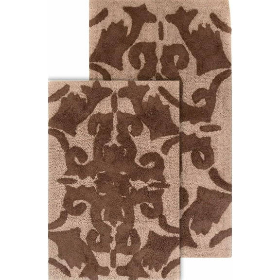 Chesapeake Iron Gate 2pc Linen & Chocolate Scroll Bath Rug Set (20"x32" & 23"x39")