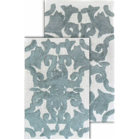 Chesapeake Iron Gate 2pc White & Grey Scroll Bath Rug Set (20"x32" & 23"x39")