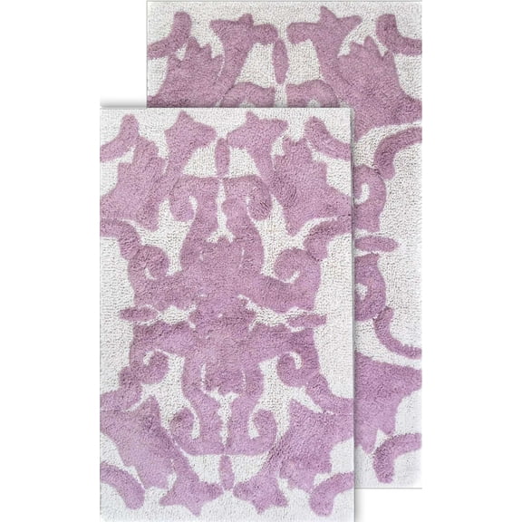 Chesapeake Iron Gate 2pc White & Lilac Scroll Bath Rug Set (20"x32" & 23"x39")