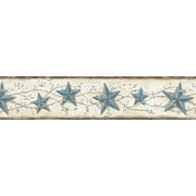 CHESAPEAKE MERCHANDISING Chesapeake June Blue Heritage Tin Star Border Prepasted Non Woven Blend Wallpaper, 5.7-in by 15-ft, 7.1 sq. ft.