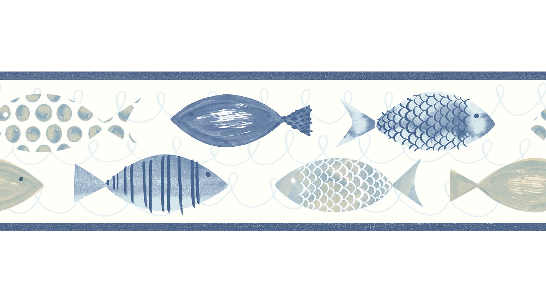 Fish Head Border Chesapeake Key Blue Fish Border Prepasted Coated Heavyweight Paper ...