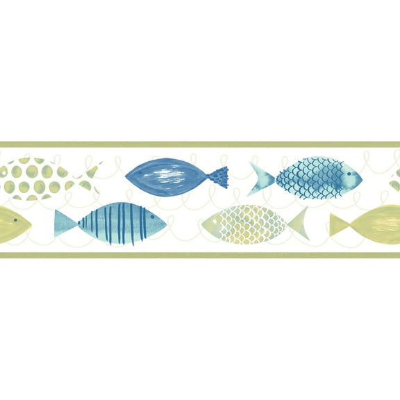 Chesapeake Key Green Fish Border Prepasted Coated Heavyweight Paper Wallpaper, 6-in by 15-ft, 7.5 sq. ft.