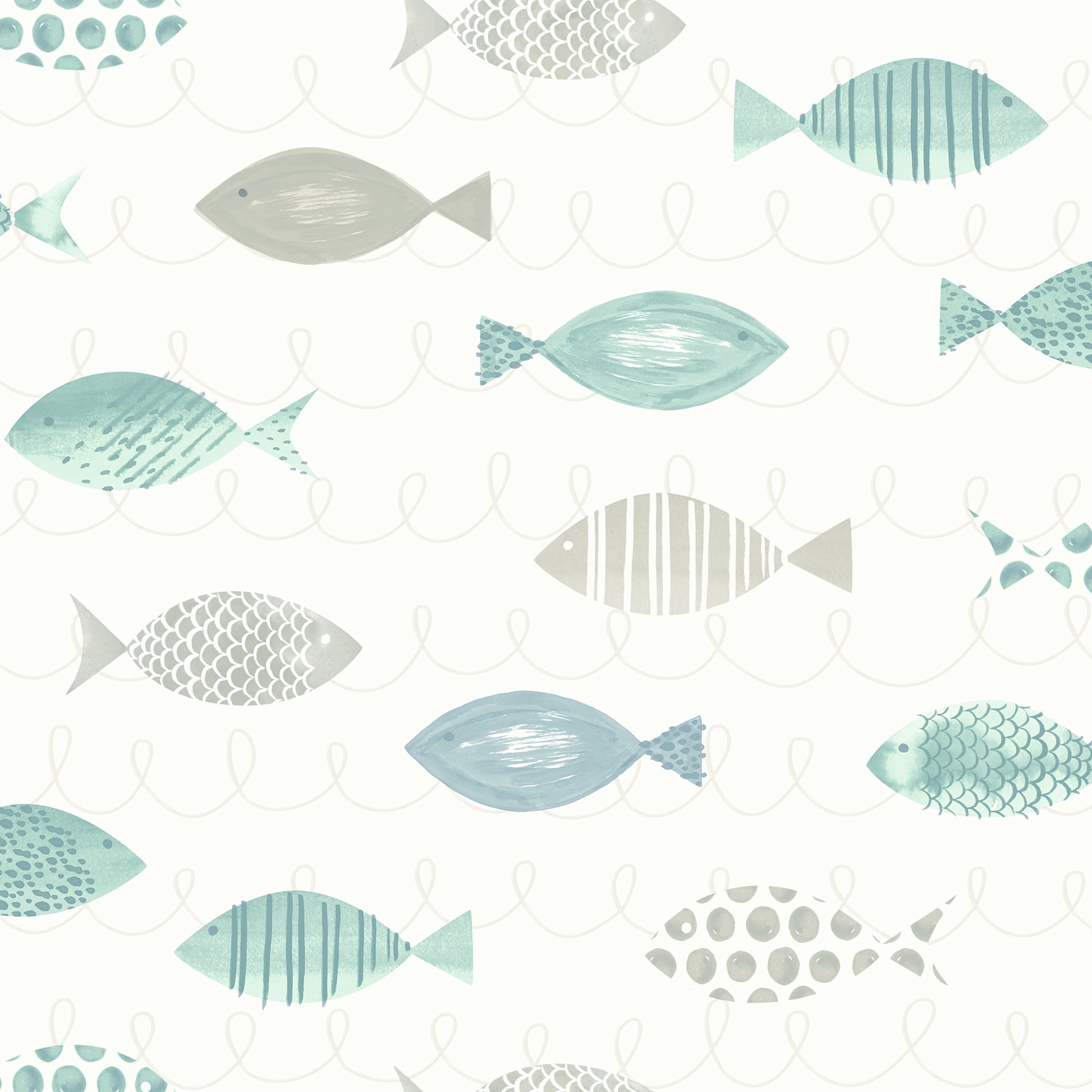 Chesapeake Key Teal Sea Fish Prepasted Non Woven Blend Wallpaper, 20.5-in by 33-ft, 56.4 sq. ft.