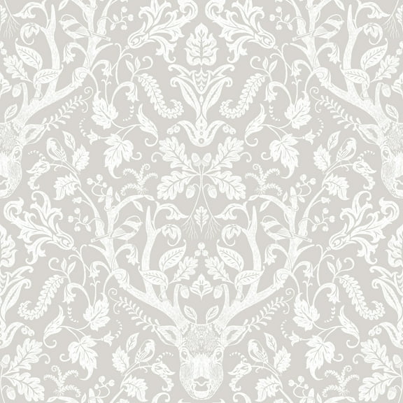 Chesapeake Kiwassa Grey Antler Damask Wallpaper