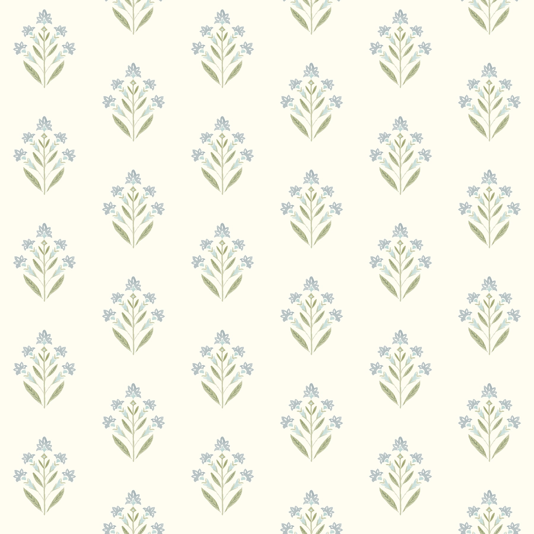 Kova Aquamarine and White Floral Crest Wallpaper
