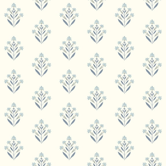 Chesapeake Kova Blue Floral Crest Wallpaper, 20.5-in by 33-ft