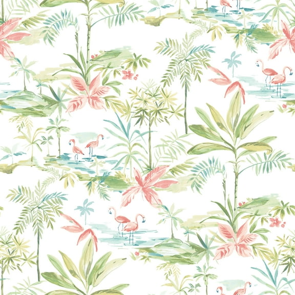 Chesapeake Lagoon Green Watercolor Prepasted Non Woven Blend Wallpaper, 20.5-in by 33-ft, 56.4 sq. ft.