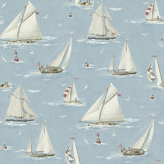 Chesapeake Leeward Light Blue Sailboat Wallpaper