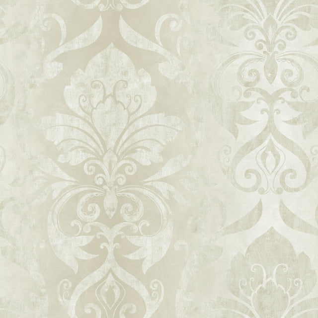 Chesapeake Lulu Snow Smiling Damask Wallpaper, 27-in by 27-ft, 60.75 sq. ft