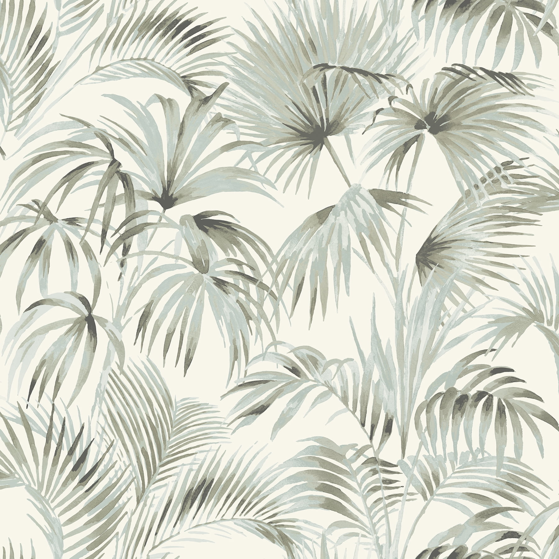 Manaus Aqua and Moss Green Palm Frond Pre-pasted Wallpaper