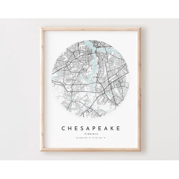 Chesapeake Map Print Chesapeake Map Poster City Wall Art Va Road Map Virginia Print Street Map Decor Office Gift L568V4 Wall Art