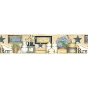 Chesapeake Martha Blue Country Bath Border Prepasted Non Woven Blend Wallpaper, 6-in by 15-ft, 7.5 sq. ft.
