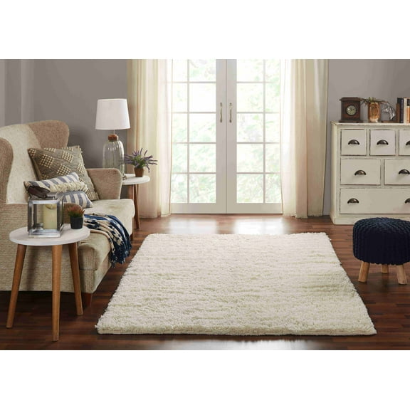 Chesapeake Microfiber Ivory Shag Area Rug (5'x7')