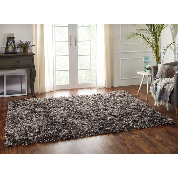 Chesapeake Microfiber Polyester Lurex Shag Brushed Grey Elstra Area Rug (5'x7')