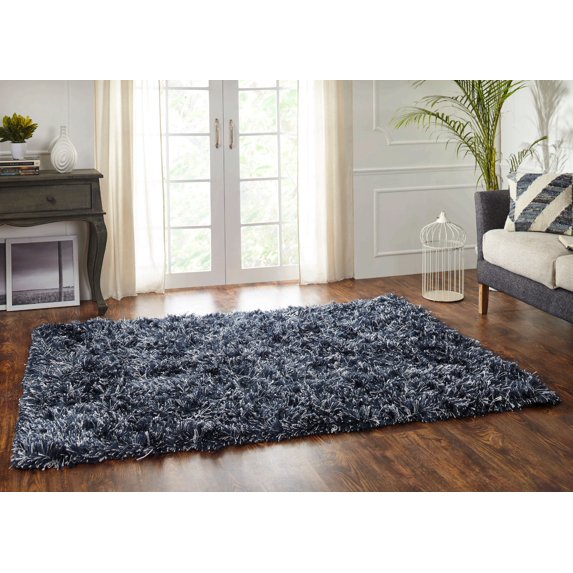 Chesapeake Microfiber Polyester Lurex Shag Indigo Blue Elstra Area Rug (5'x7')