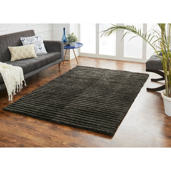 Chesapeake Microfiber Polyester Shag Anthra Lavish Area Rug (5'x7')