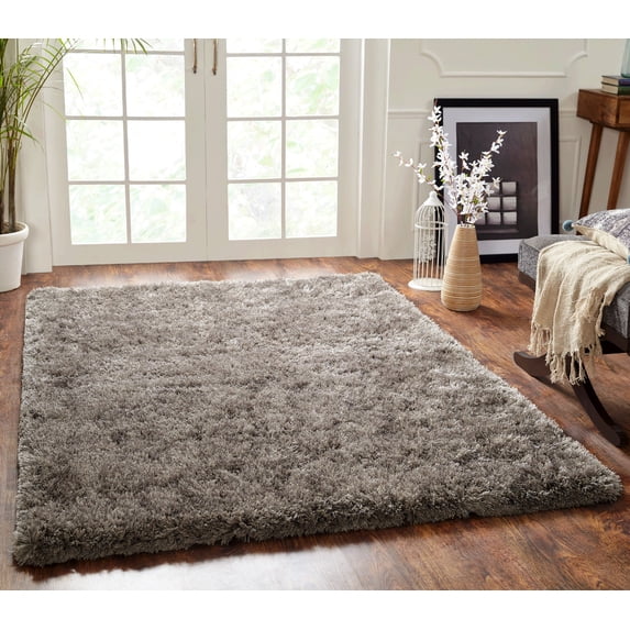 Chesapeake Microfiber Polyester Shag Light Grey Oreo Area Rug (5'x7')