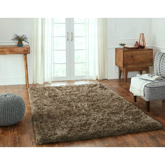 Chesapeake Microfiber Polyester Shag Taupe Oreo Area Rug (5'x7')