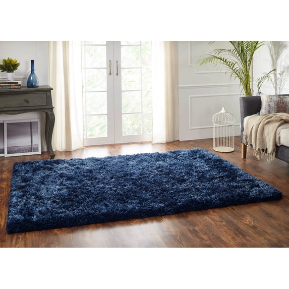 Chesapeake Microfiber Polyester Shag Teal Oreo Area Rug (5'x7')