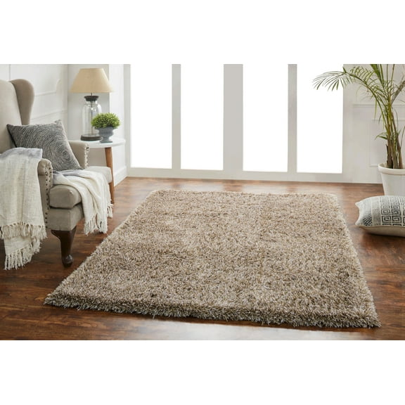 Chesapeake Microfiber Polyester Shag Warm Sand Canilla Area Rug (5'x7')