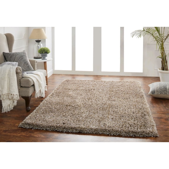 Chesapeake Microfiber Polyester Shag Warm Sand Canilla Area Rug (5'x7')