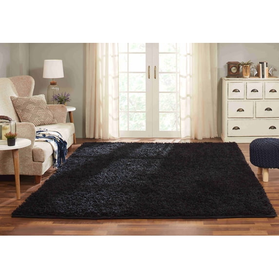 Chesapeake Microfiber Shag Area Rug, Black, 7' 3" x 9' 3"