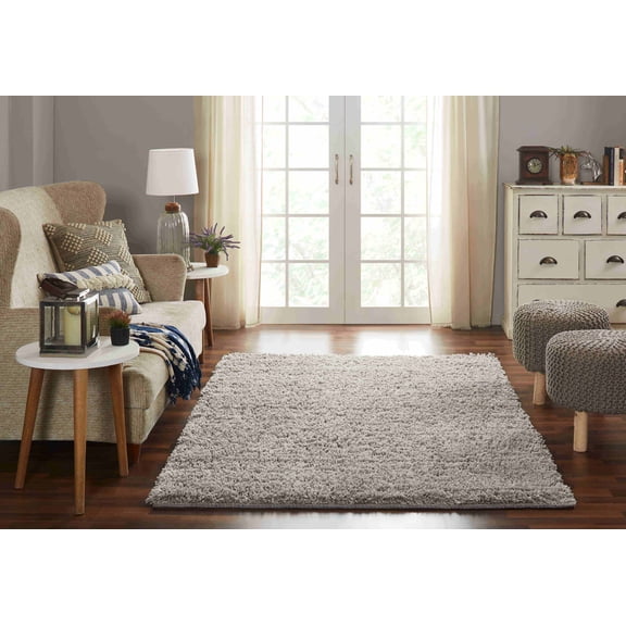 Chesapeake Microfiber Silver Shag Area Rug (5'x7')