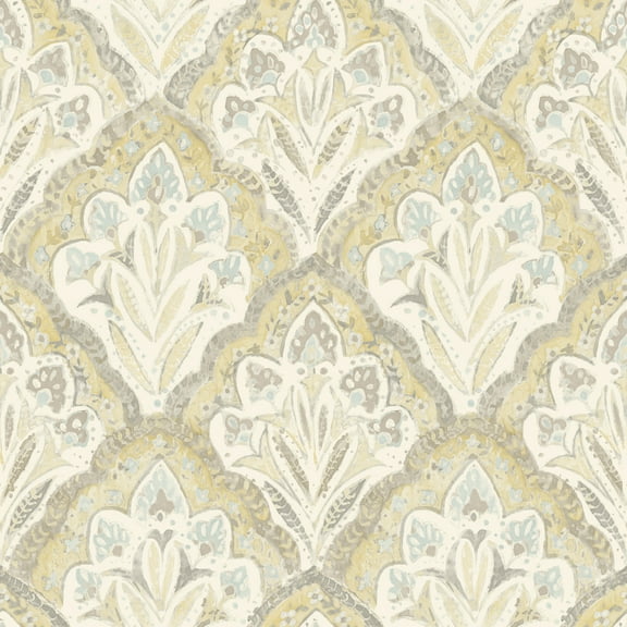 Chesapeake Mimir Mustard Quilted Damask Wallpaper, 20.5-in by 33-ft