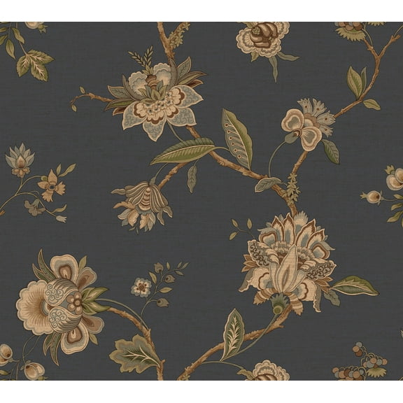 Chesapeake Monaco Blue Jacobean Trail Prepasted Easy Walls Wallpaper, 27-in by 27-ft, 60.8 sq. ft.